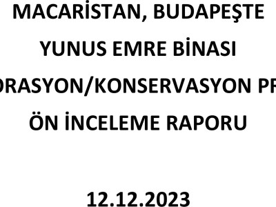 Budapeşte Yunus Emre Binası, Ön İnceleme Raporu